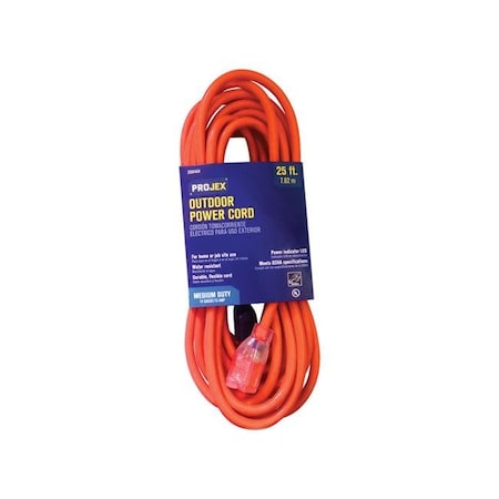 Projex SJTW Extension Cord, 14 AWG, Indoor/Outdoor, 14/3, 1 Outlets, Orange, PVC, 25 ft 3504404